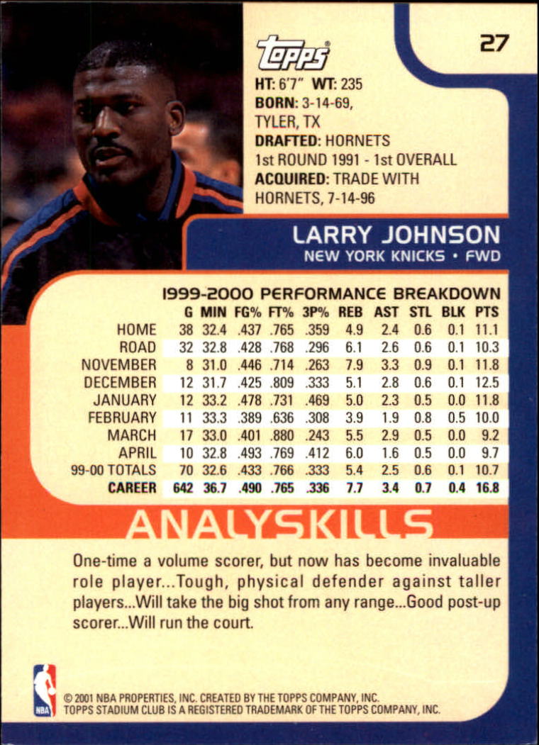 2000-01 Stadium Club #27 Larry Johnson back image