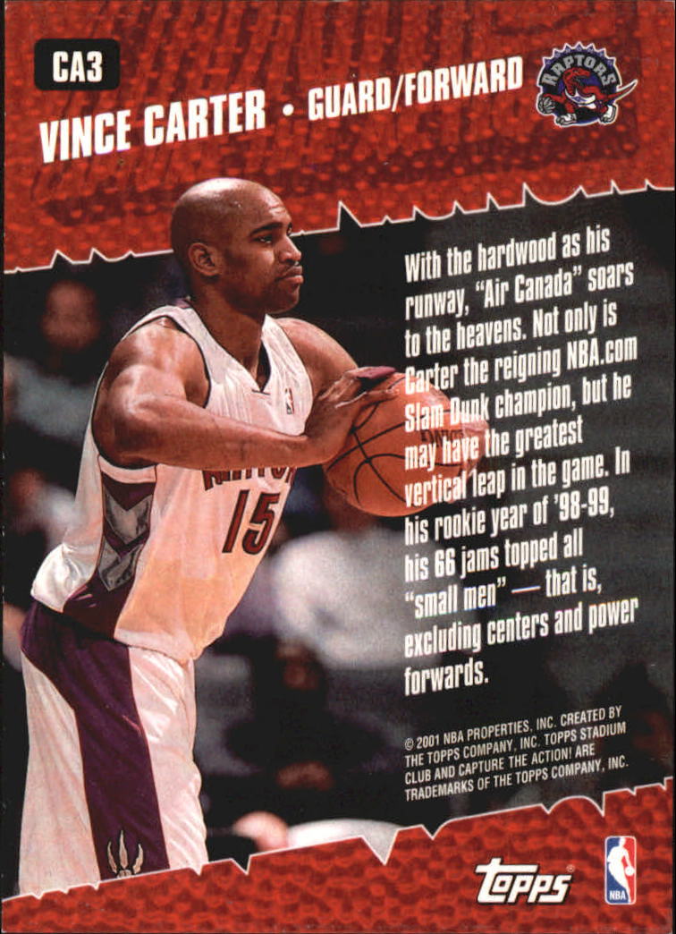 2000-01 Stadium Club Capture the Action #CA3 Vince Carter back image