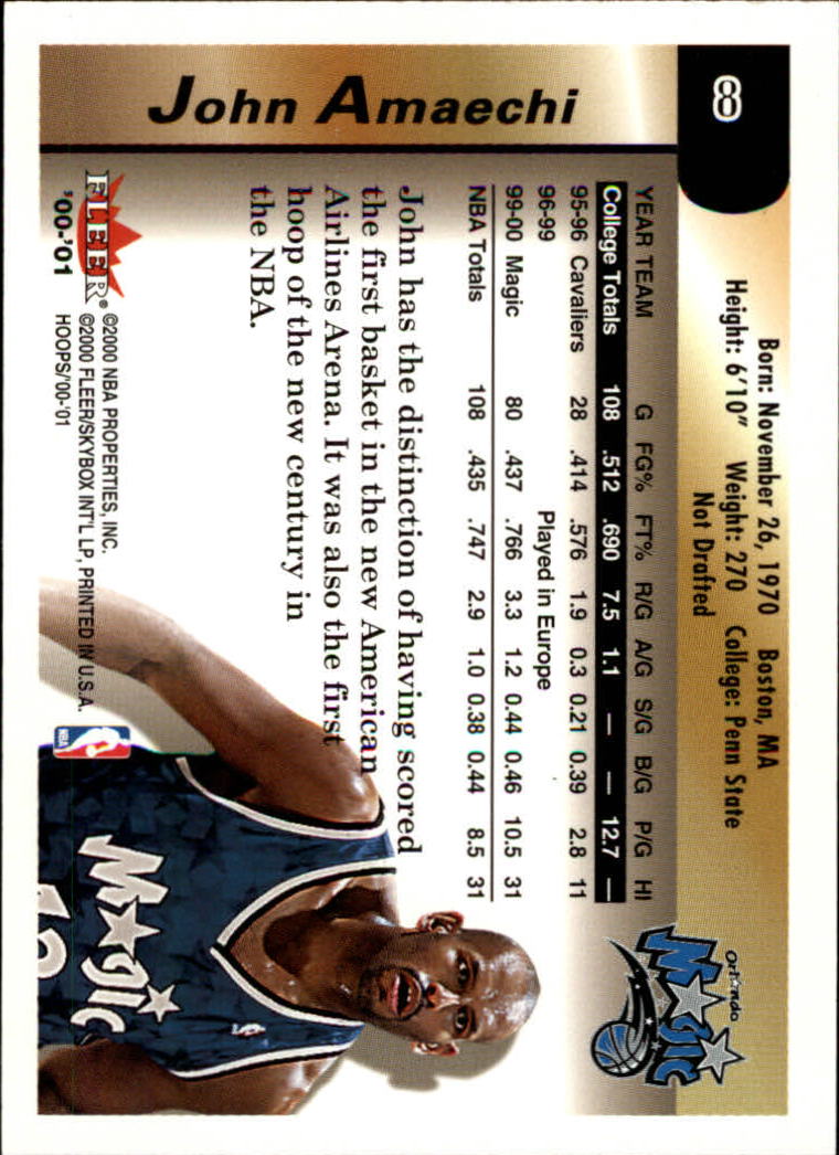 2000-01 Hoops Hot Prospects #8 John Amaechi back image