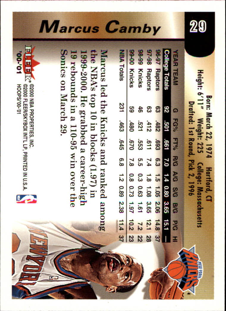 2000-01 Hoops Hot Prospects #29 Marcus Camby back image