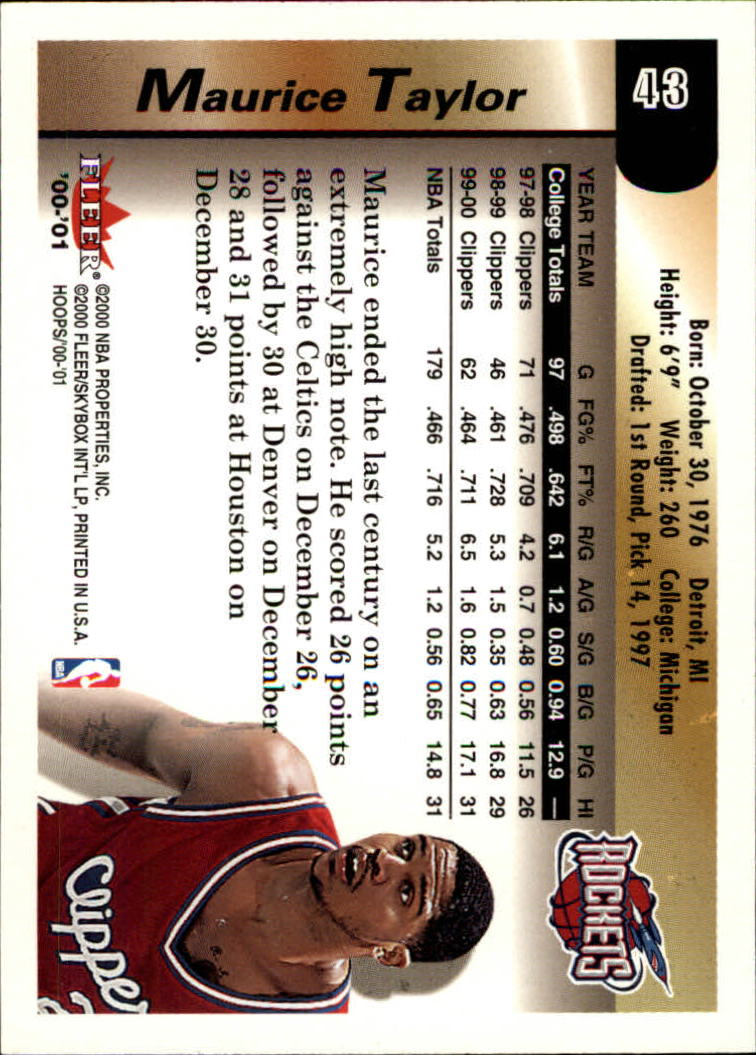 2000-01 Hoops Hot Prospects #43 Maurice Taylor back image