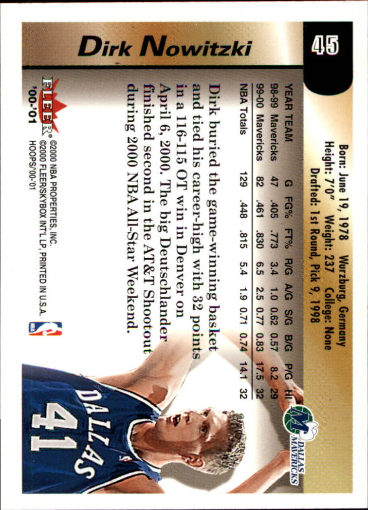 2000-01 Hoops Hot Prospects #45 Dirk Nowitzki back image