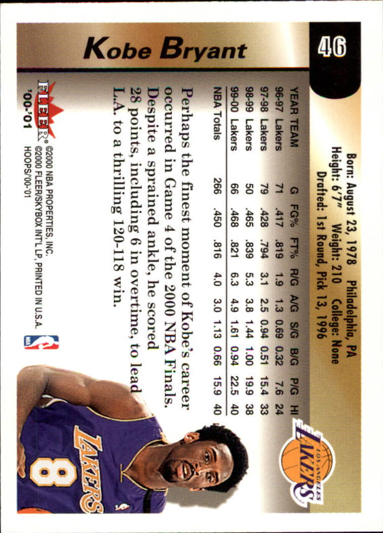 2000-01 Hoops Hot Prospects #46 Kobe Bryant back image
