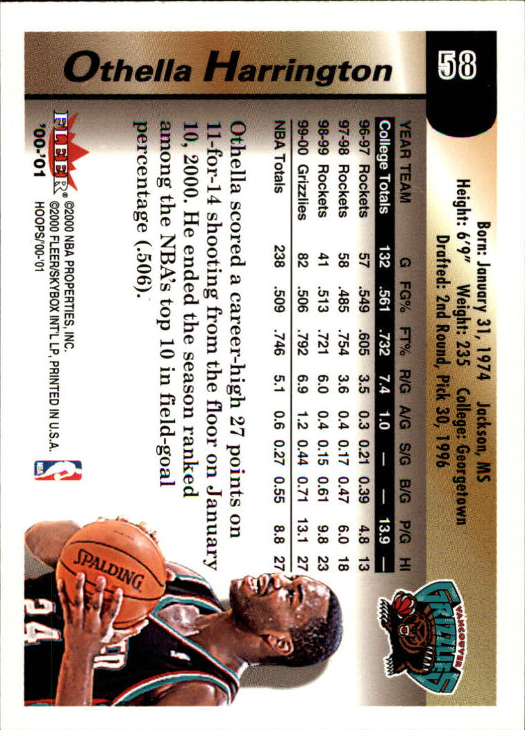 2000-01 Hoops Hot Prospects #58 Othella Harrington back image