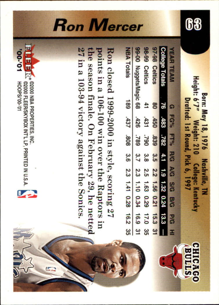 2000-01 Hoops Hot Prospects #63 Ron Mercer back image