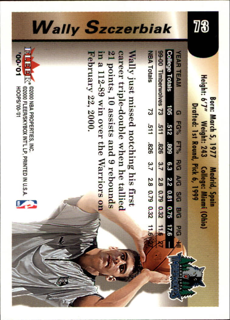 2000-01 Hoops Hot Prospects #73 Wally Szczerbiak back image