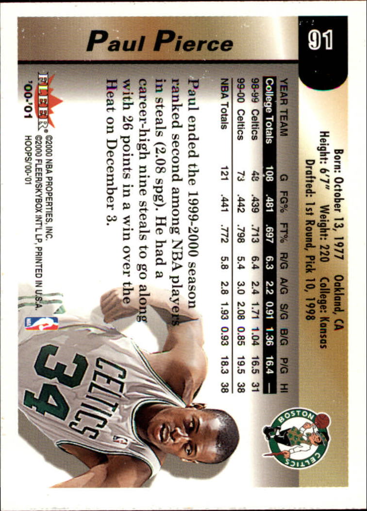 2000-01 Hoops Hot Prospects #91 Paul Pierce back image