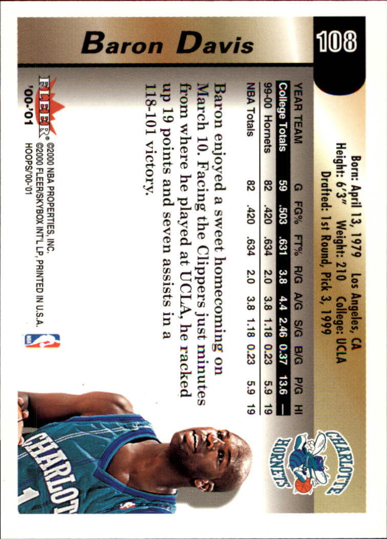 2000-01 Hoops Hot Prospects #108 Baron Davis back image