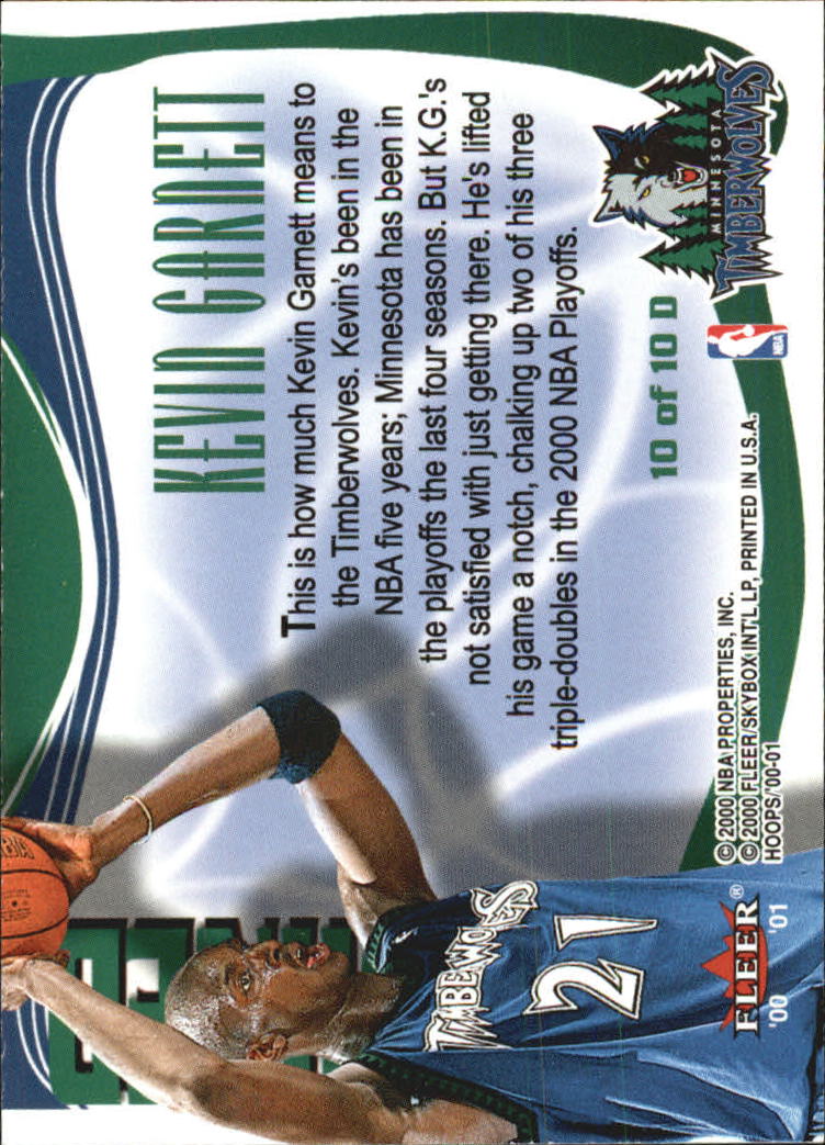 2000-01 Hoops Hot Prospects Determined #D10 Kevin Garnett back image
