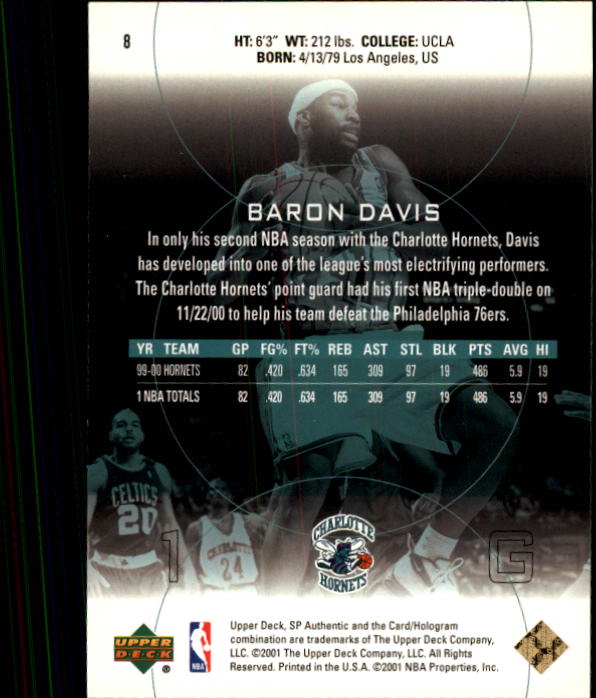 2000-01 SP Authentic #8 Baron Davis back image