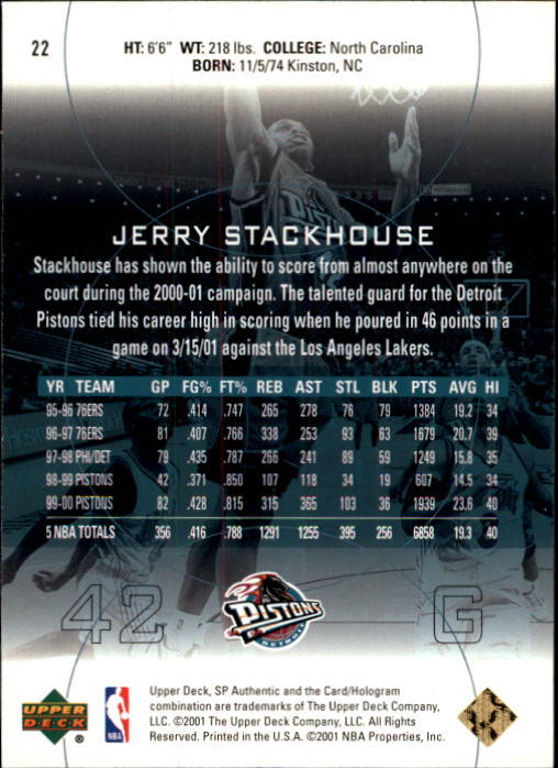 2000-01 SP Authentic #22 Jerry Stackhouse back image