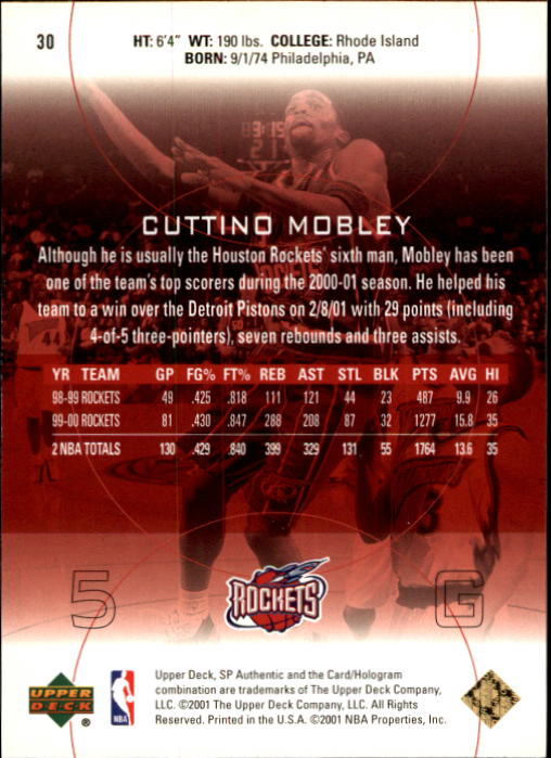 2000-01 SP Authentic #30 Cuttino Mobley back image