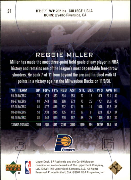 2000-01 SP Authentic #31 Reggie Miller back image