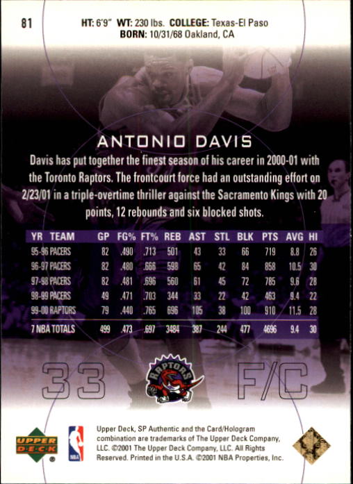 2000-01 SP Authentic #81 Antonio Davis back image