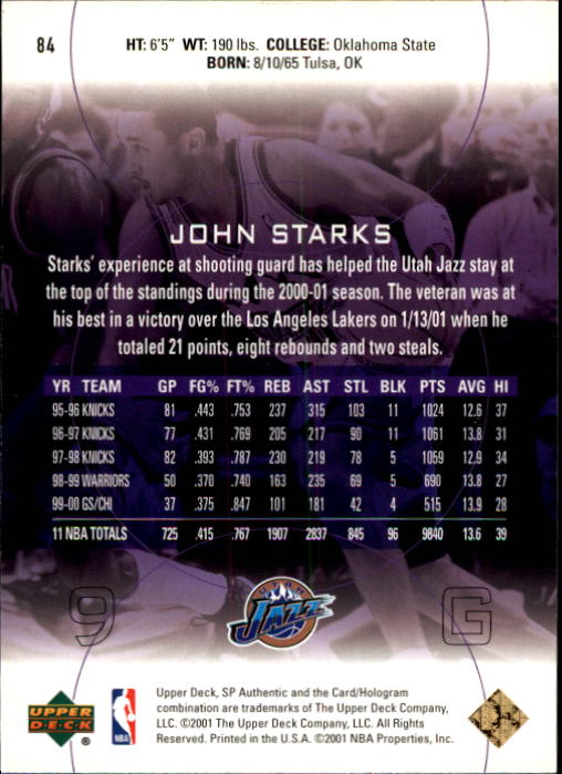 2000-01 SP Authentic #84 John Starks back image