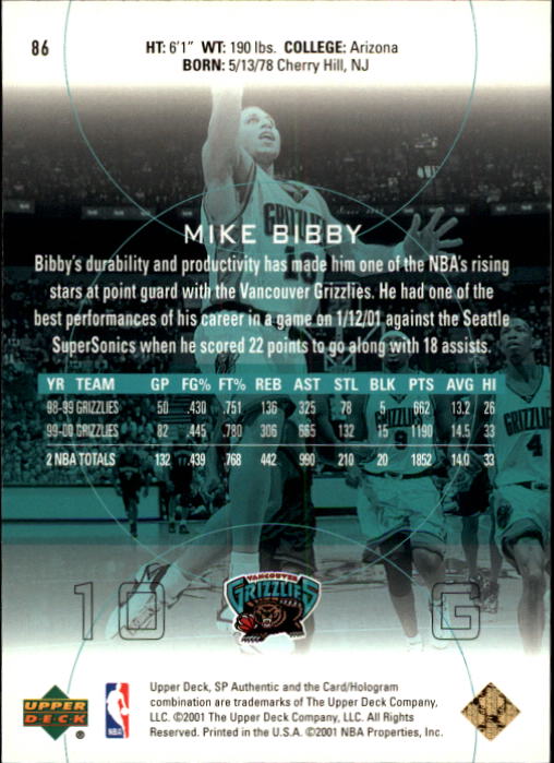 2000-01 SP Authentic #86 Mike Bibby back image