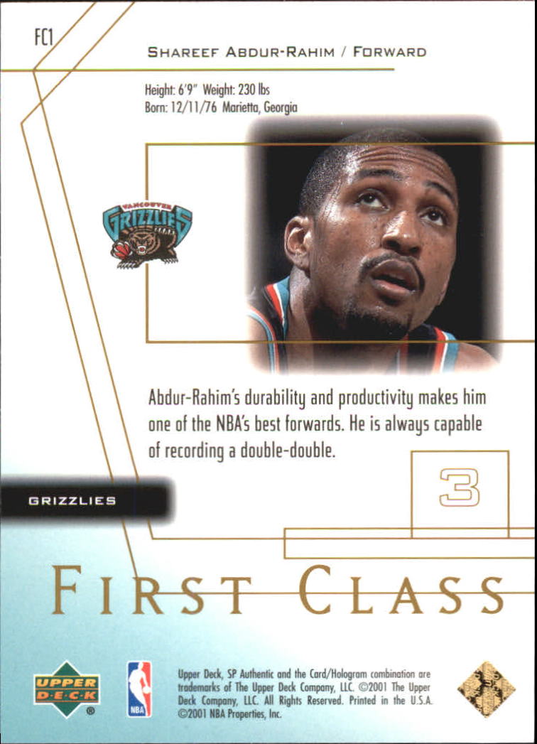 2000-01 SP Authentic First Class #FC1 Shareef Abdur-Rahim back image