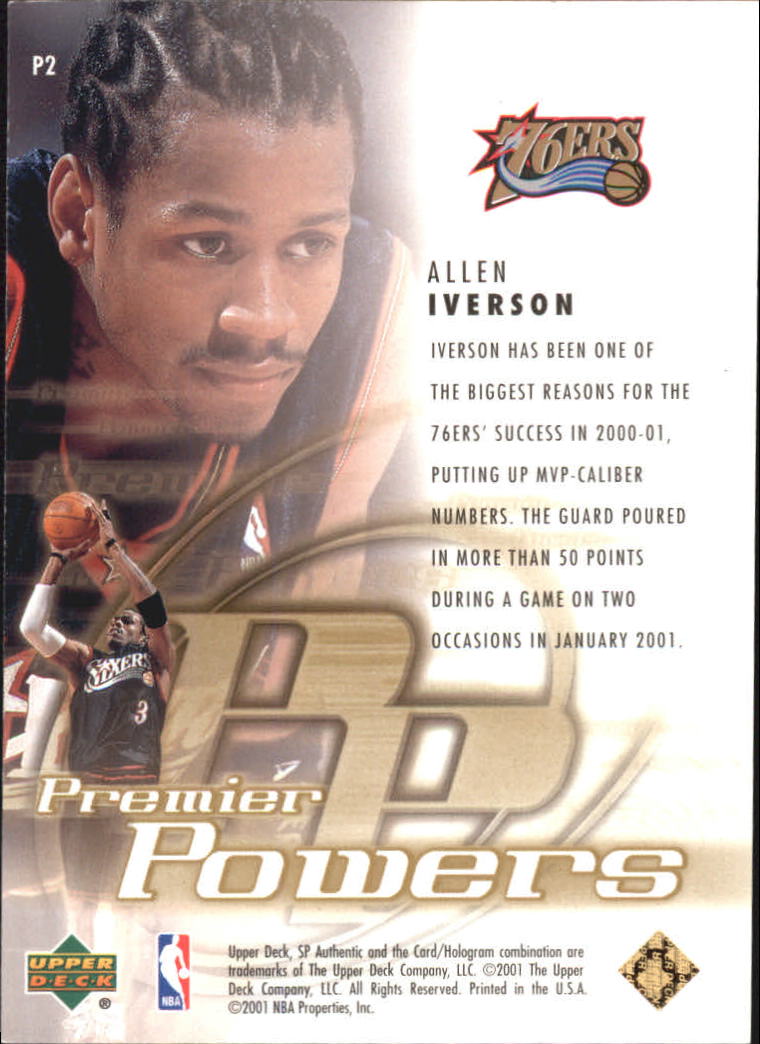 2000-01 SP Authentic Premier Powers #P2 Allen Iverson back image