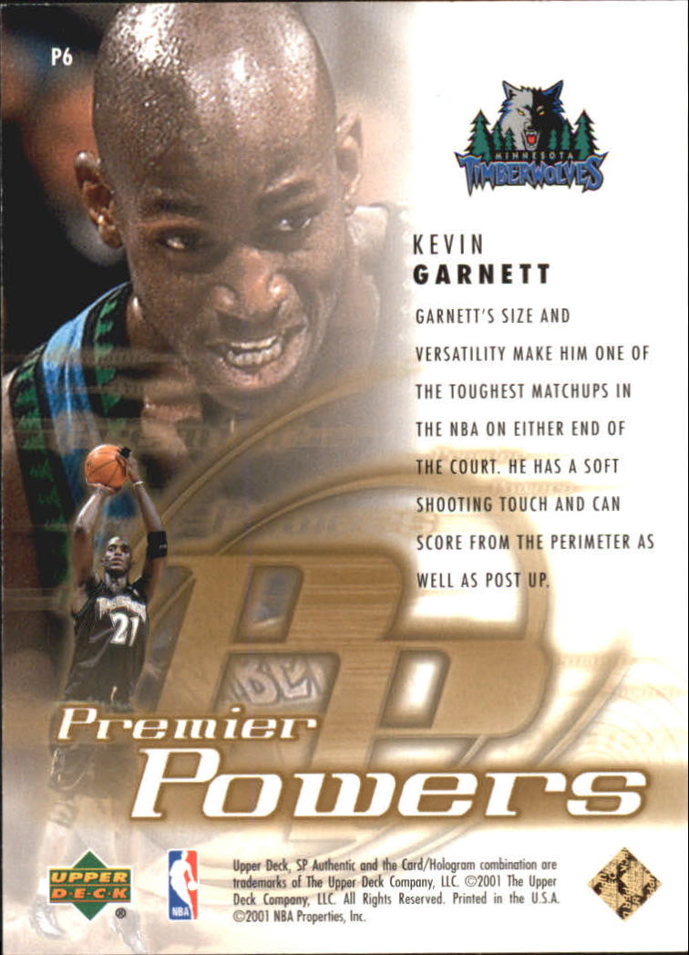 2000-01 SP Authentic Premier Powers #P6 Kevin Garnett back image