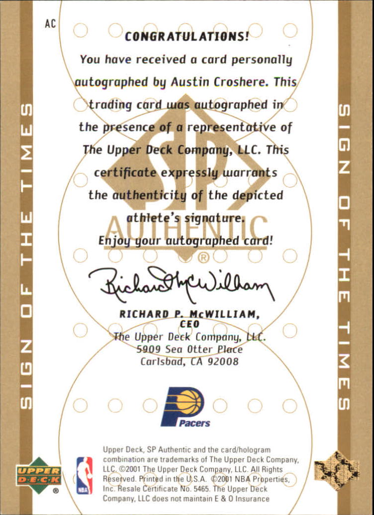 2000-01 SP Authentic Sign of the Times #AC Austin Croshere back image
