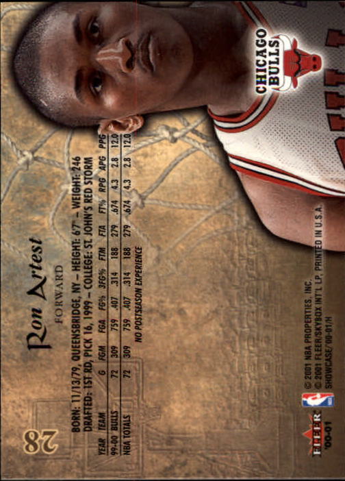 2000-01 Fleer Showcase #28 Ron Artest back image