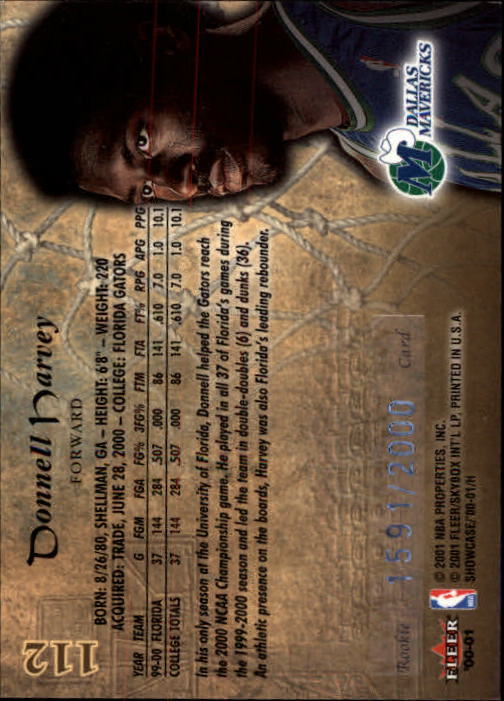 2000-01 Fleer Showcase #112 Donnell Harvey RC back image
