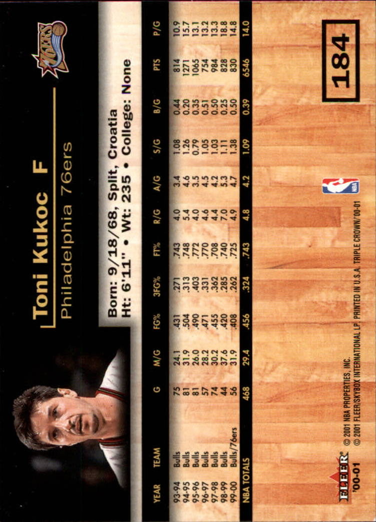 2000-01 Fleer Triple Crown #184 Toni Kukoc back image