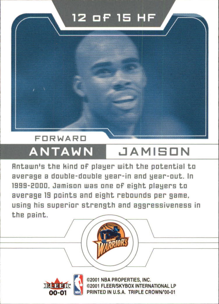 2000-01 Fleer Triple Crown Heir Force 01 #12 Antawn Jamison back image