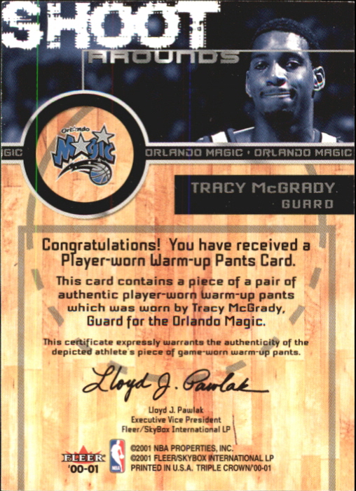 2000-01 Fleer Triple Crown Shoot Arounds #7 Tracy McGrady back image