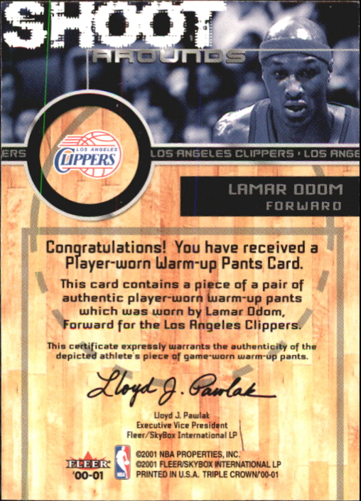 2000-01 Fleer Triple Crown Shoot Arounds #13 Lamar Odom back image