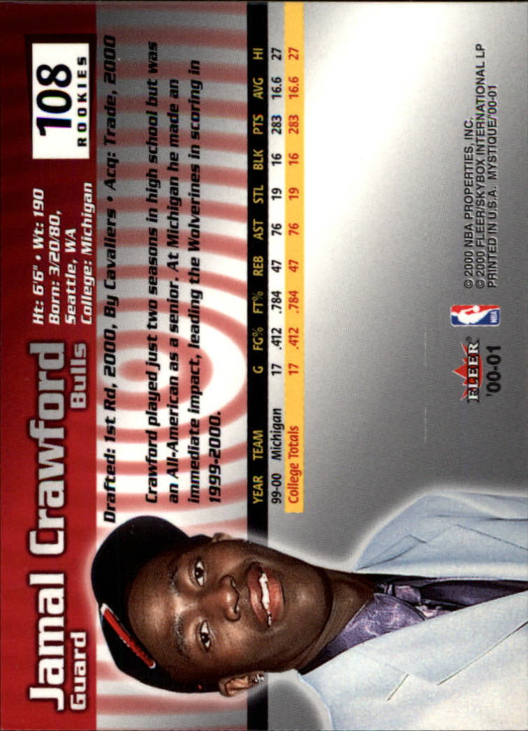 2000-01 Fleer Mystique #108 Jamal Crawford B RC back image