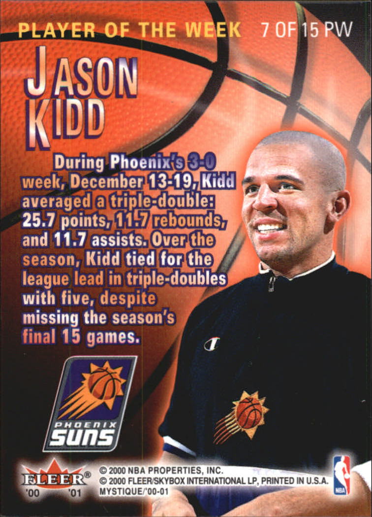 2000-01 Fleer Mystique Player of the Week #7 Jason Kidd back image