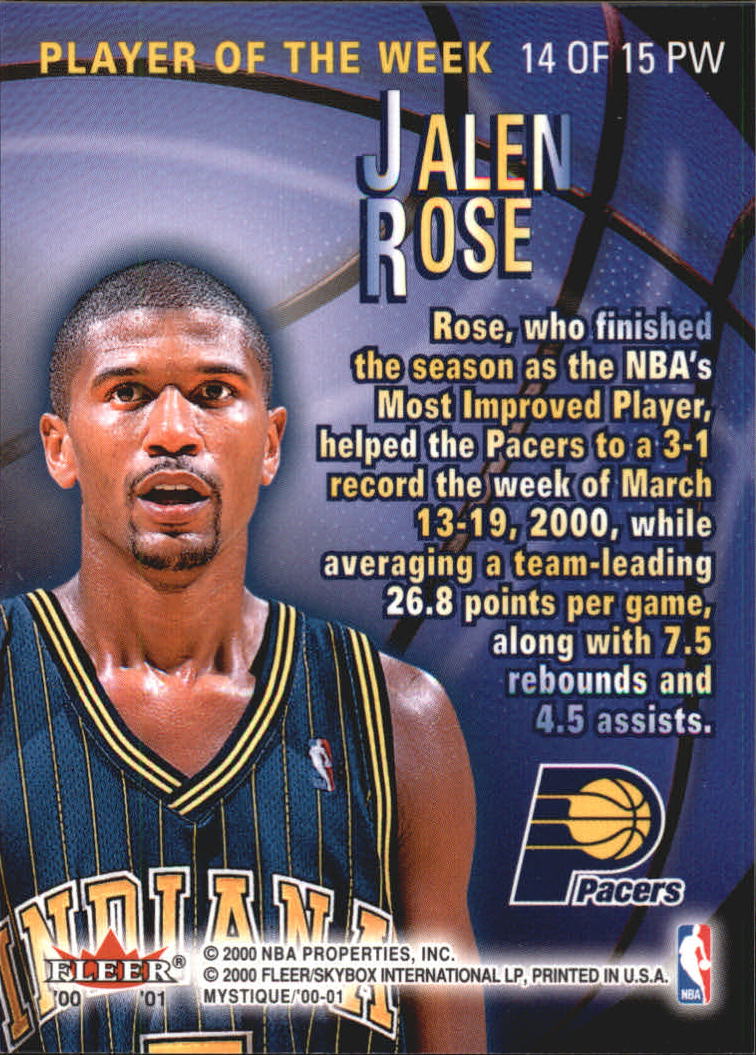 2000-01 Fleer Mystique Player of the Week #14 Jalen Rose back image