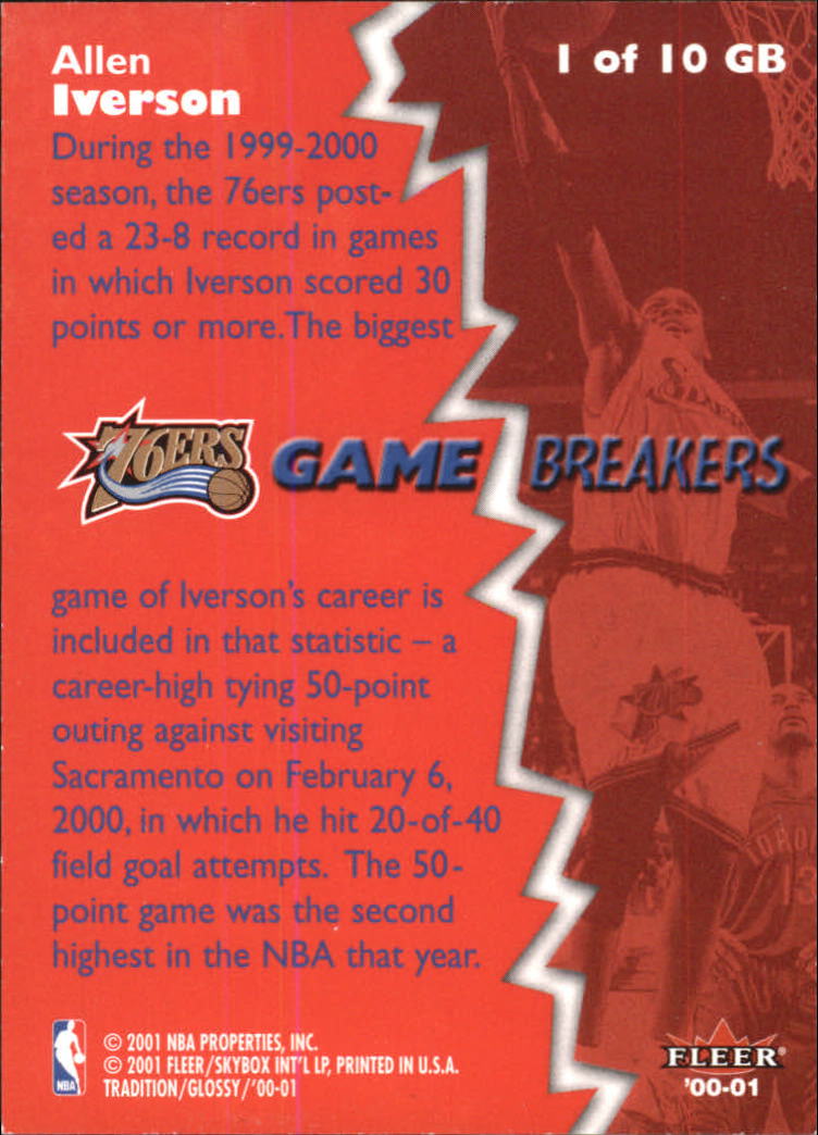 2000-01 Fleer Glossy Game Breakers #1 Allen Iverson back image