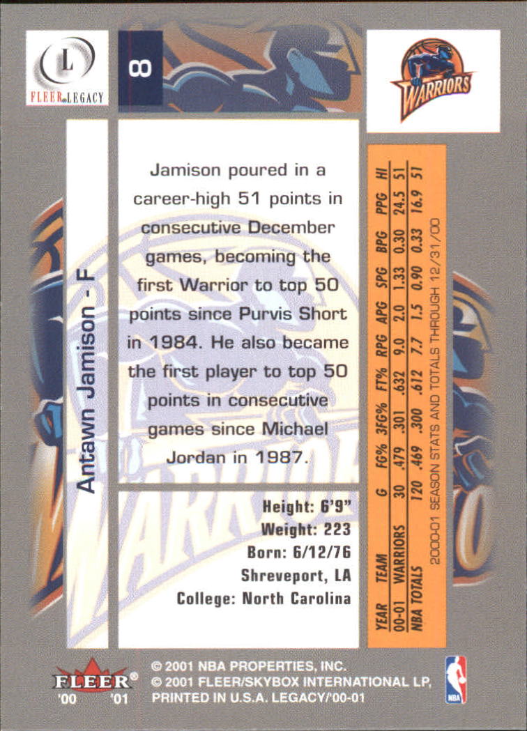 2000-01 Fleer Legacy #8 Antawn Jamison back image