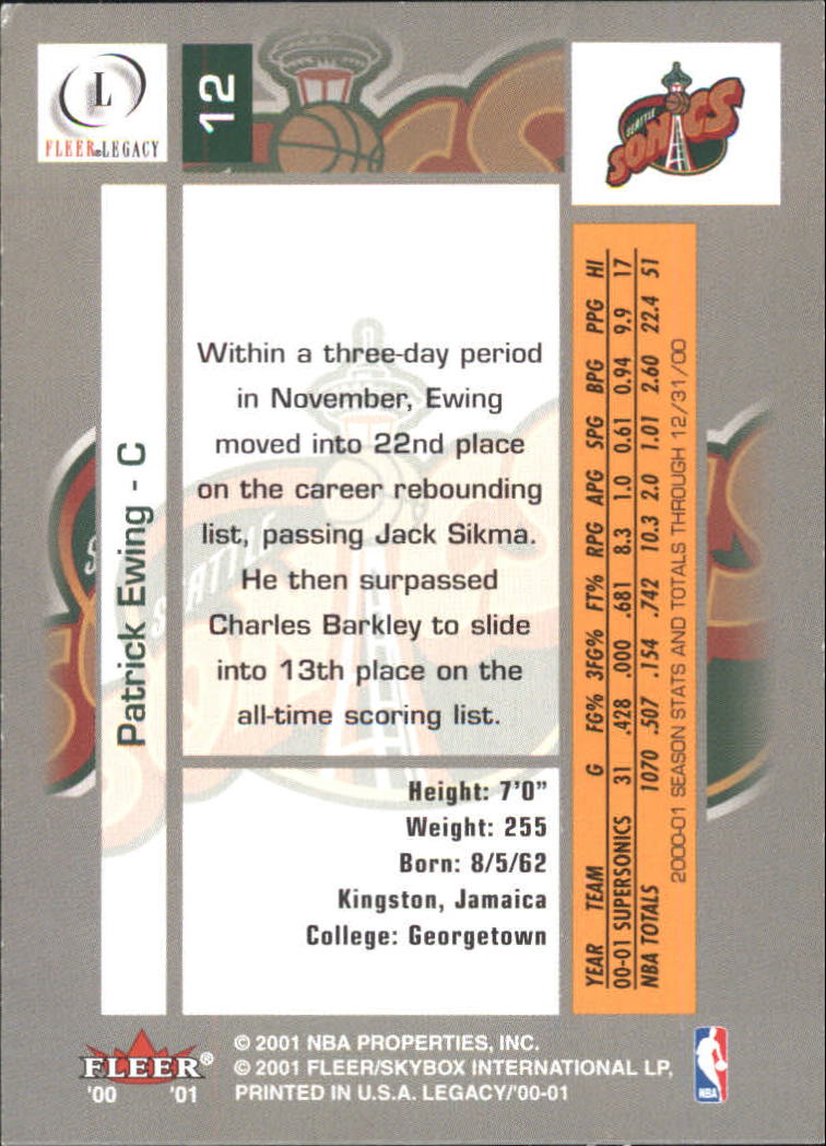 2000-01 Fleer Legacy #12 Patrick Ewing back image