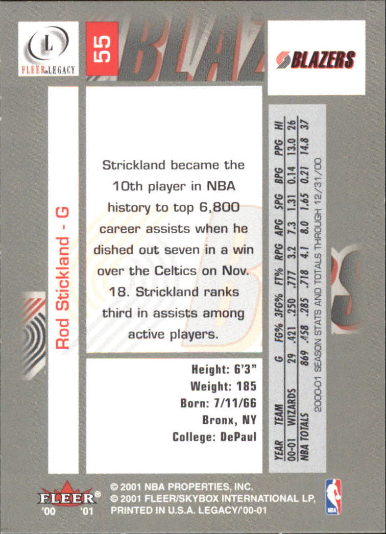 2000-01 Fleer Legacy #55 Rod Strickland back image