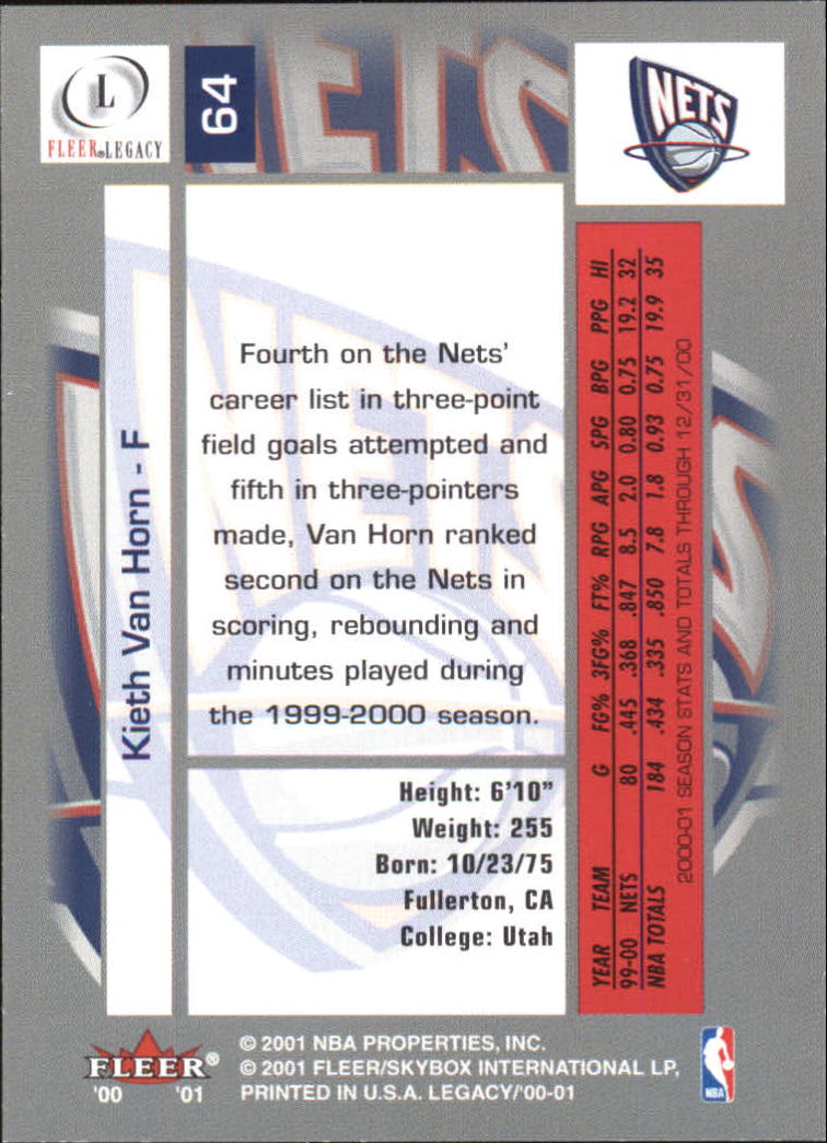 2000-01 Fleer Legacy #64 Keith Van Horn back image