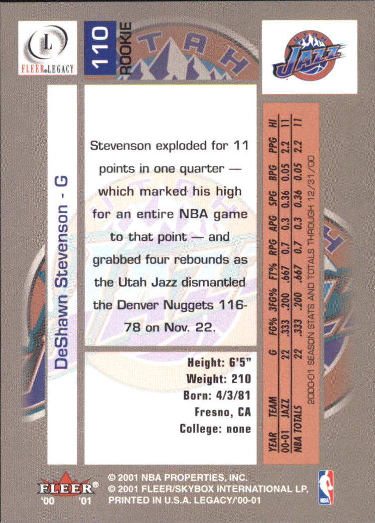 2000-01 Fleer Legacy #110 DeShawn Stevenson RC back image