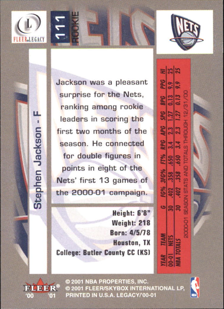2000-01 Fleer Legacy #111 Stephen Jackson RC back image