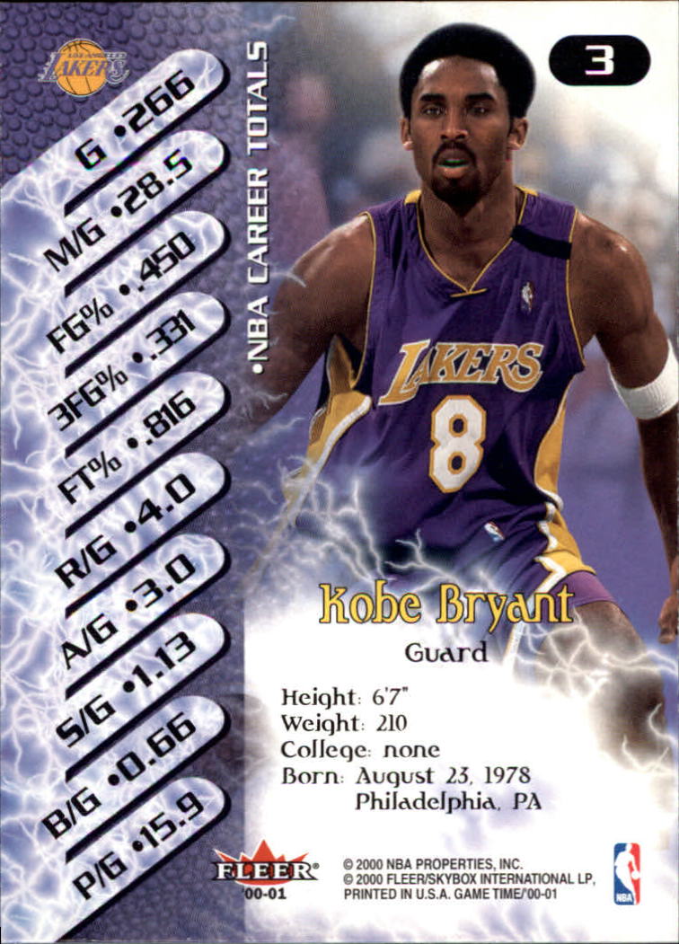 2000-01 Fleer Game Time #3 Kobe Bryant back image