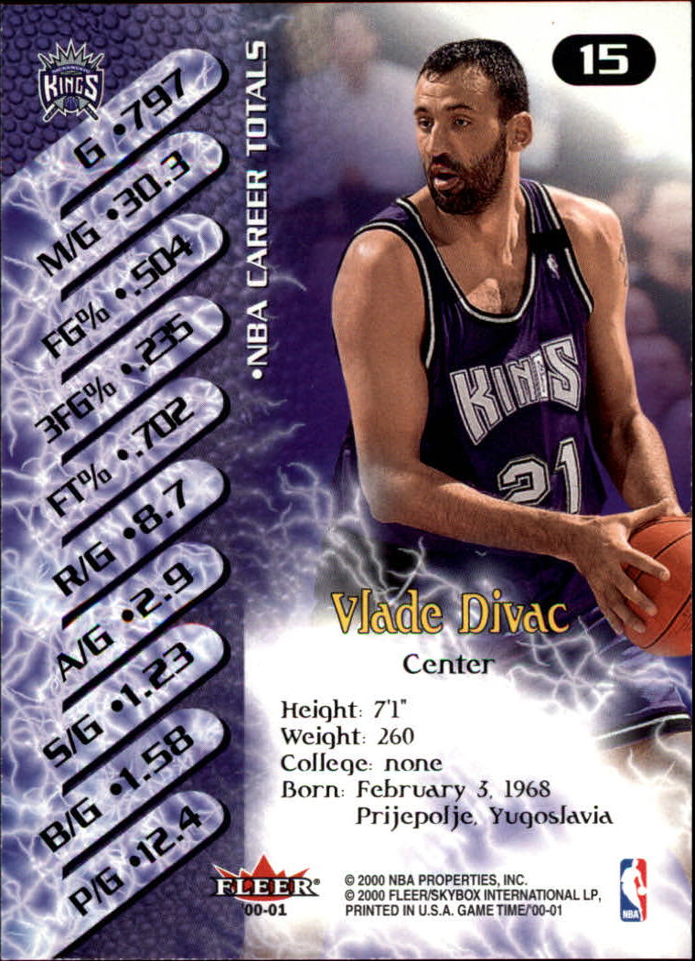 2000-01 Fleer Game Time #15 Vlade Divac back image