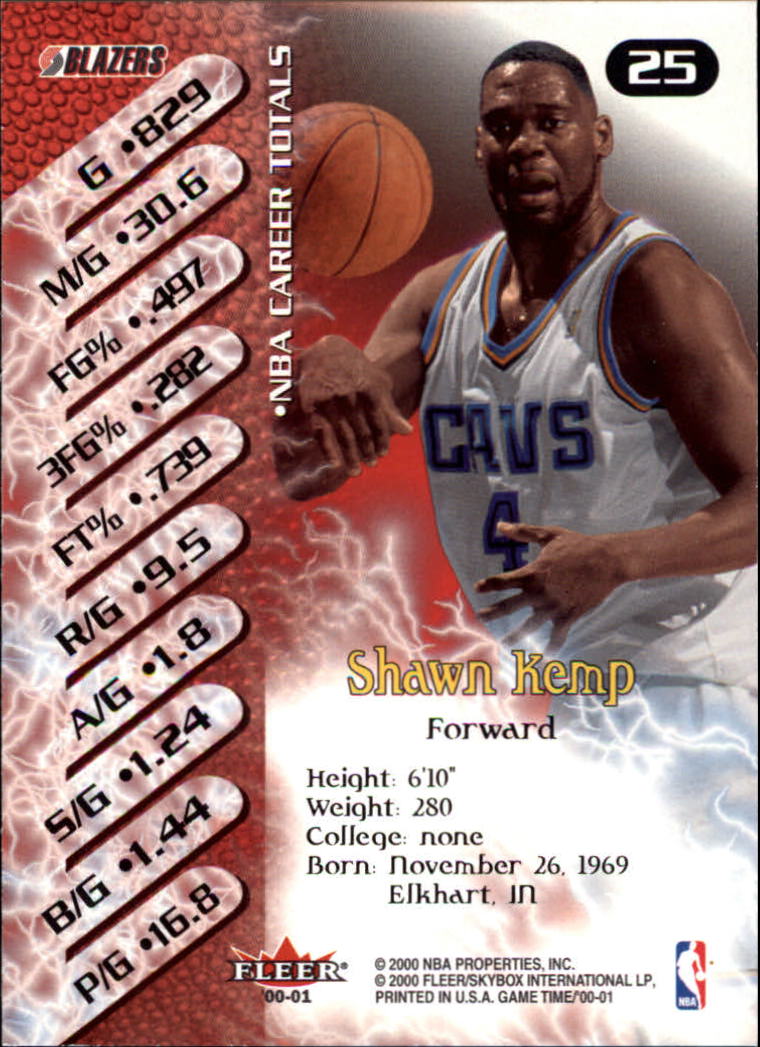 2000-01 Fleer Game Time #25 Shawn Kemp back image