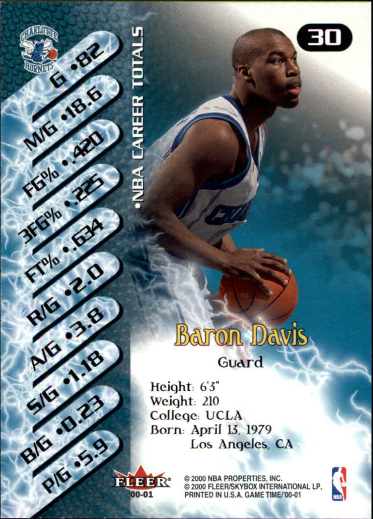 2000-01 Fleer Game Time #30 Baron Davis back image