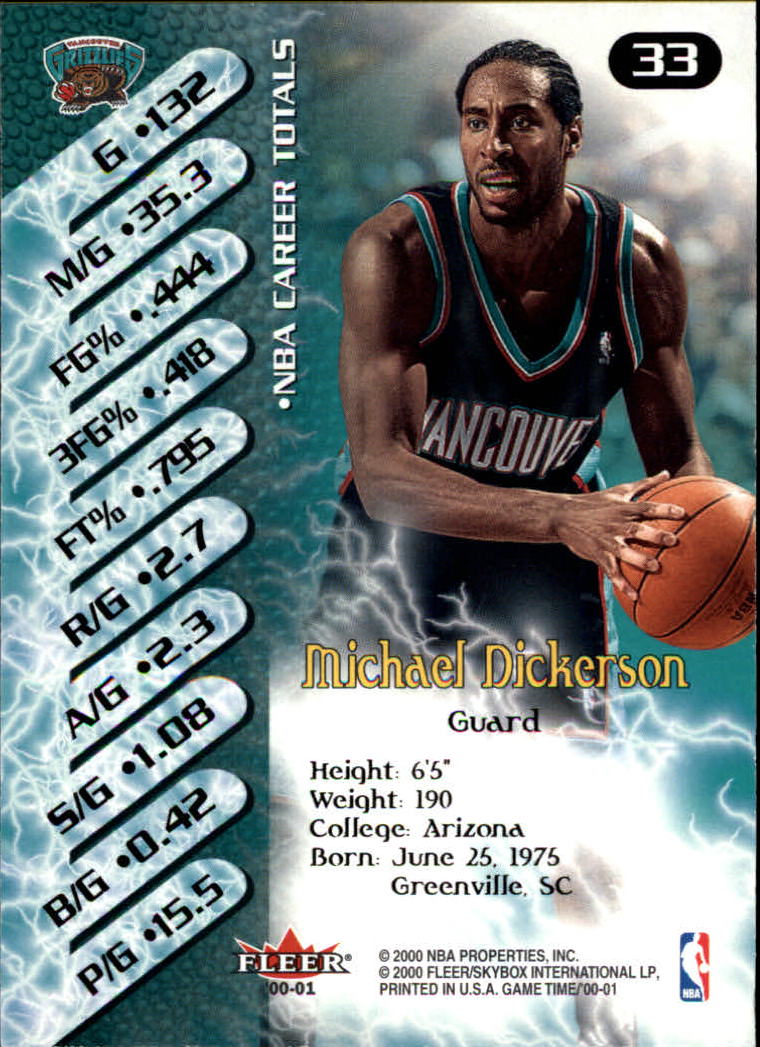 2000-01 Fleer Game Time #33 Michael Dickerson back image