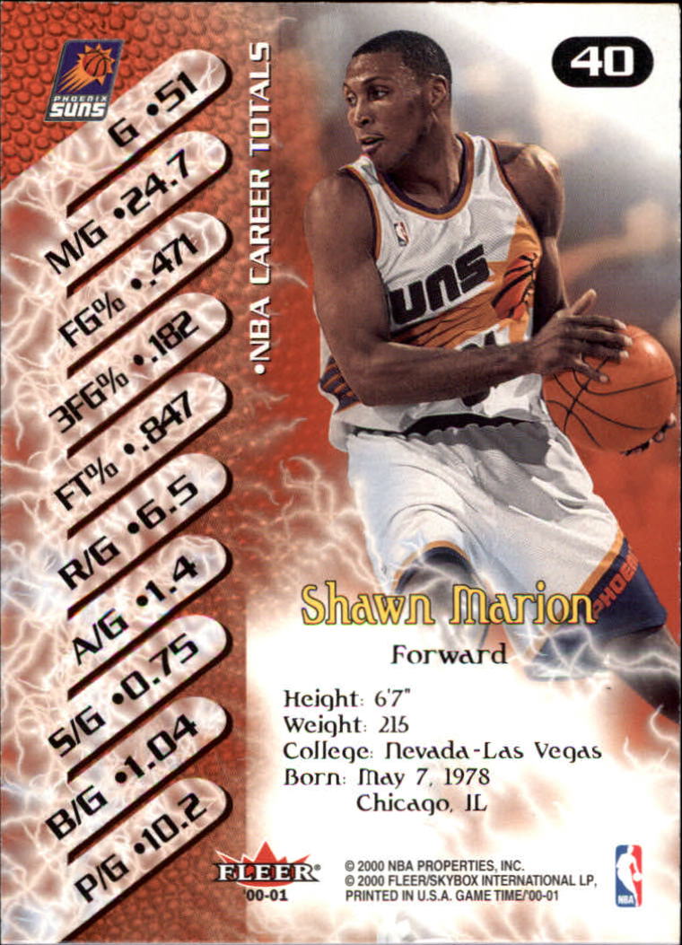 2000-01 Fleer Game Time #40 Shawn Marion back image