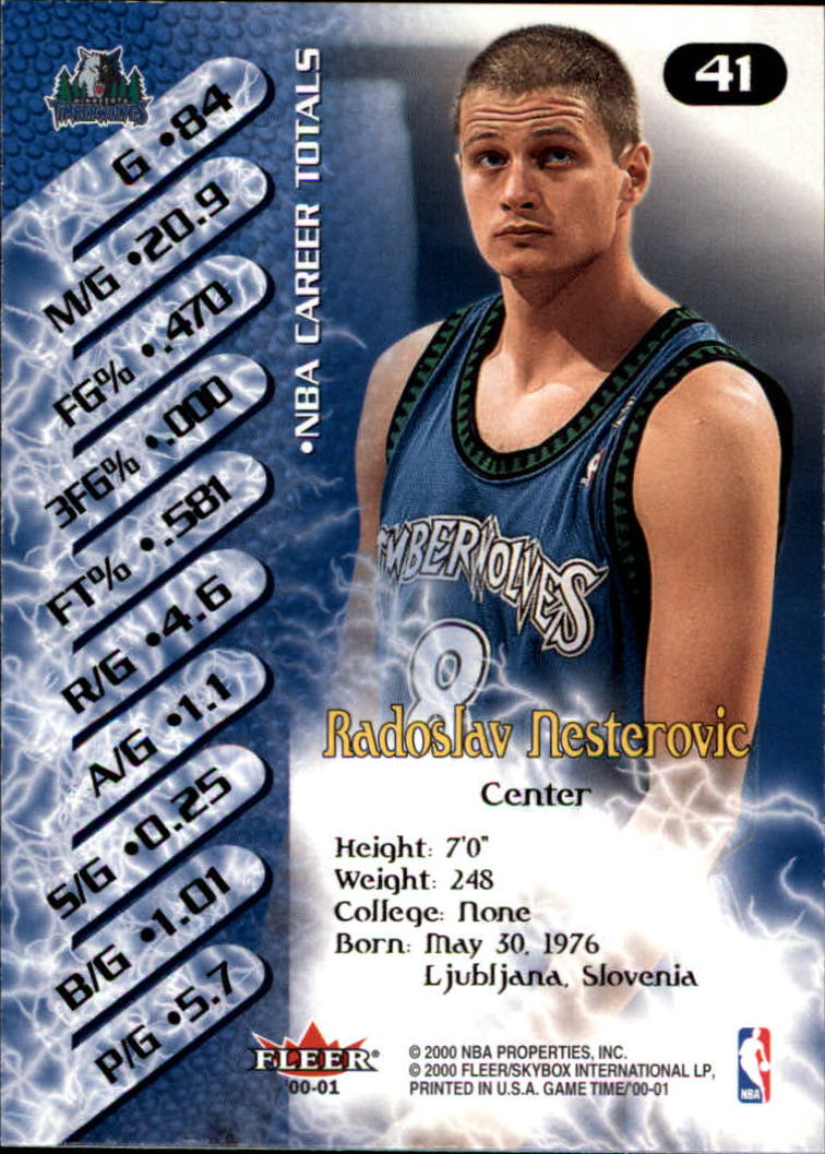 2000-01 Fleer Game Time #41 Radoslav Nesterovic back image