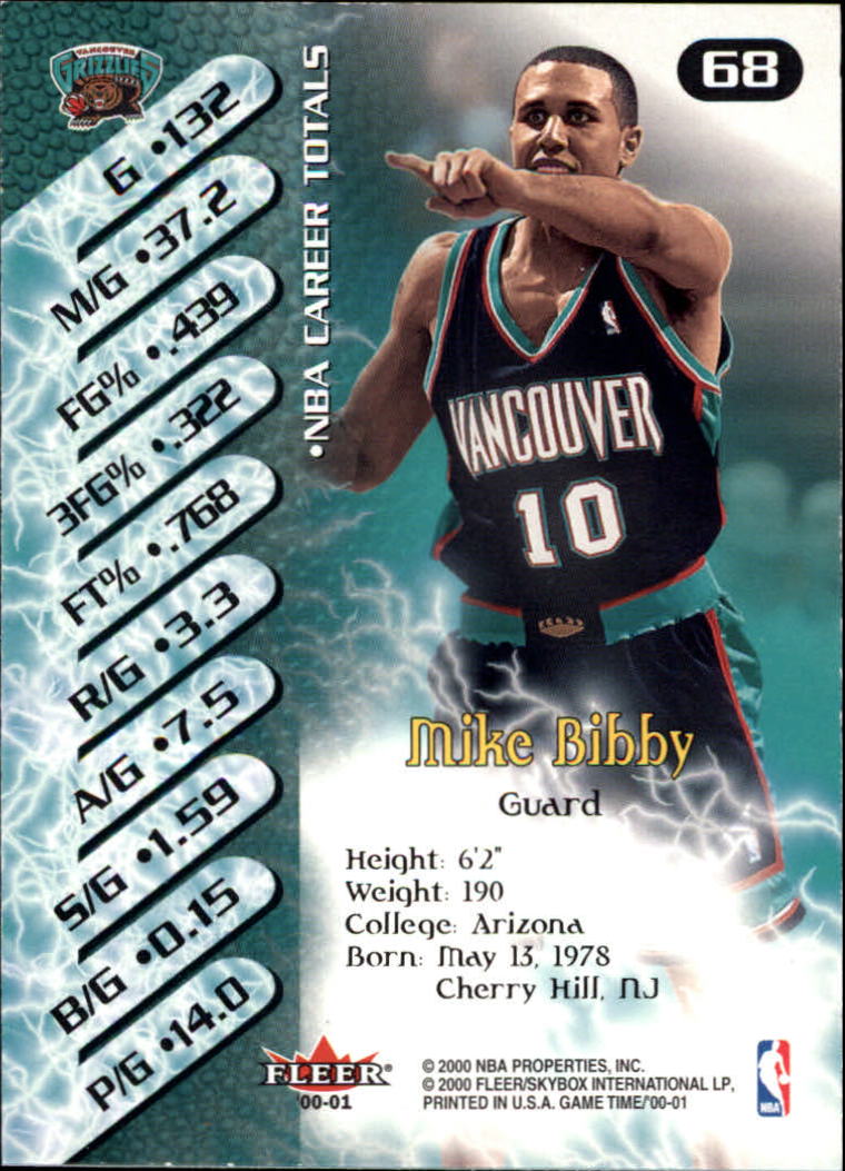 2000-01 Fleer Game Time #68 Mike Bibby back image