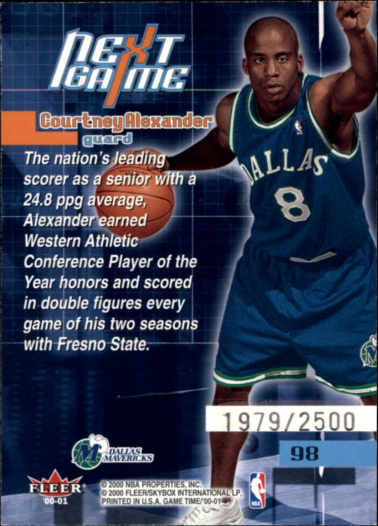 2000-01 Fleer Game Time #98 Courtney Alexander RC back image