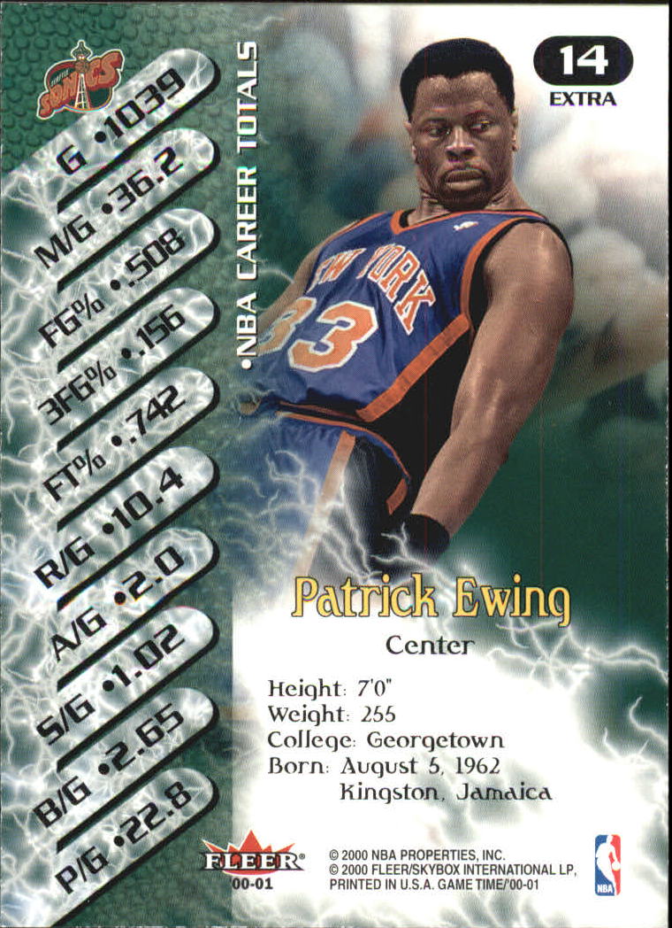 2000-01 Fleer Game Time Extra #14 Patrick Ewing back image